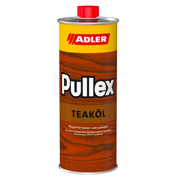 Adler Pullex Teaköl - tíkový olej na záhradný nábytok. Teakový olej pripravený na ošetrovanie listnatých a exotických drevín. Preniká do dreva, výrazne zosilňuje prirodzený vzhľad dreva a zároveň je vodoodpudivý.